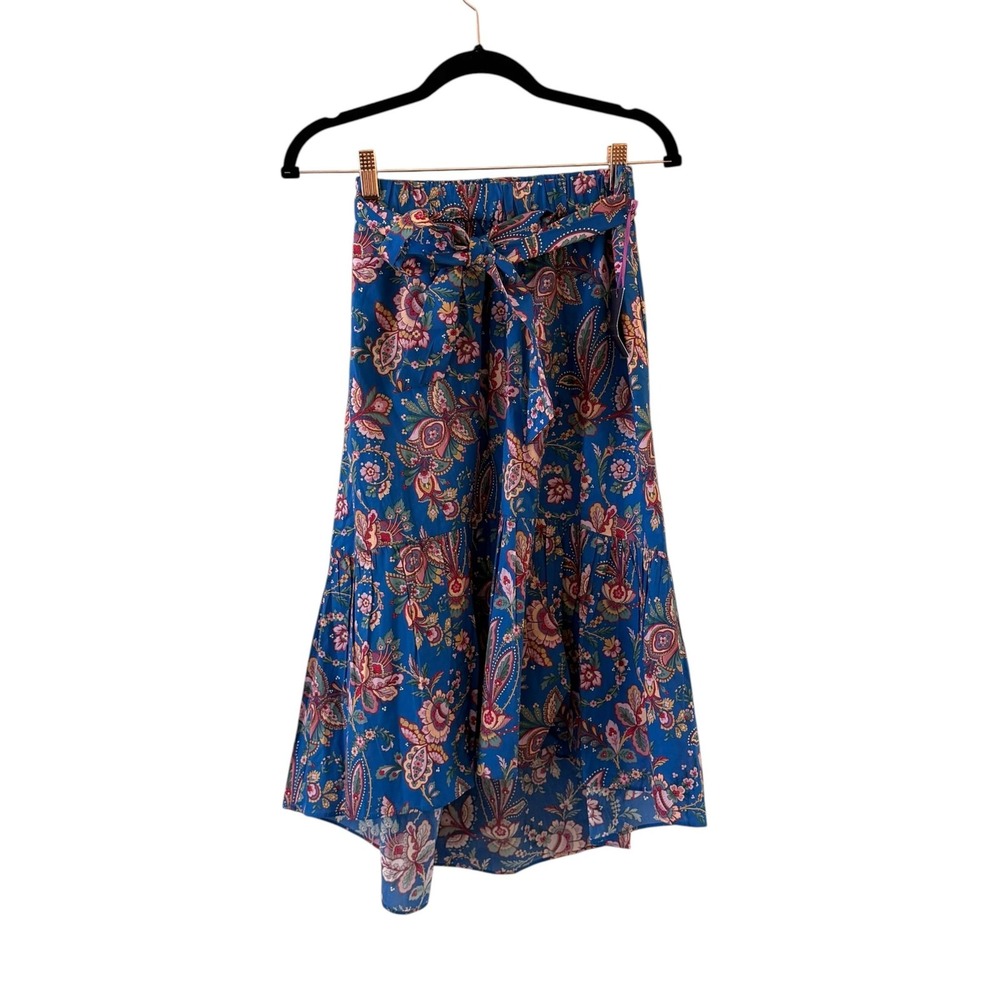 J. Crew Liberty Floral Paisley Midi Skirt 2 Blue Tie Waist Boho Preppy NWT